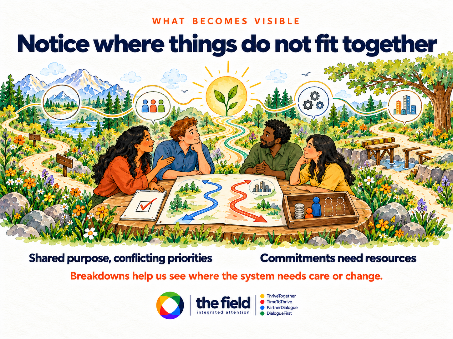 Illustration showing how shared purpose can meet conflicting priorities and commitments need resources